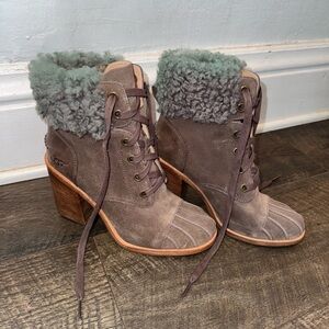 UGG Suede Lace-Up Shearling Ankle Boots